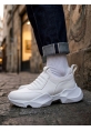 BA0402 Bağcıksız Rahat Yüksek Taban Beyaz Erkek Spor Yarım Bilek Bot
