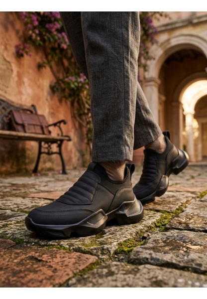 BA0402 Bağcıksız Rahat Yüksek Taban Erkek Spor Yarım Bilek Bot