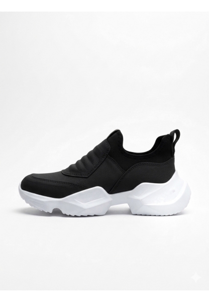 BA0402 Bağcıksız Rahat Yüksek Taban Siyah Erkek Spor Yarım Bilek Bot