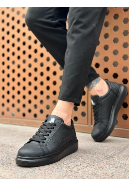 BA0423 BOA Kalın Siyah Yüksek Taban Siyah Bağcıklı Spor Erkek Ayakkabı