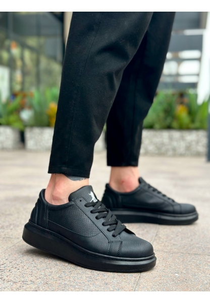 BA0423 BOA Kalın Siyah Yüksek Taban Siyah Bağcıklı Spor Erkek Ayakkabı