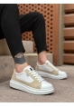 BA0423 BOA Kalın Yüksek Taban Beyaz Krem Bağcıklı Spor Erkek Ayakkabı