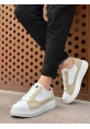 BA0423 BOA Kalın Yüksek Taban Beyaz Krem Bağcıklı Spor Erkek Ayakkabı