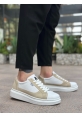 BA0423 BOA Kalın Yüksek Taban Beyaz Krem Bağcıklı Spor Erkek Ayakkabı