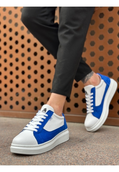 BA0423 BOA Kalın Yüksek Taban Beyaz Mavi Bağcıklı Spor Erkek Ayakkabı
