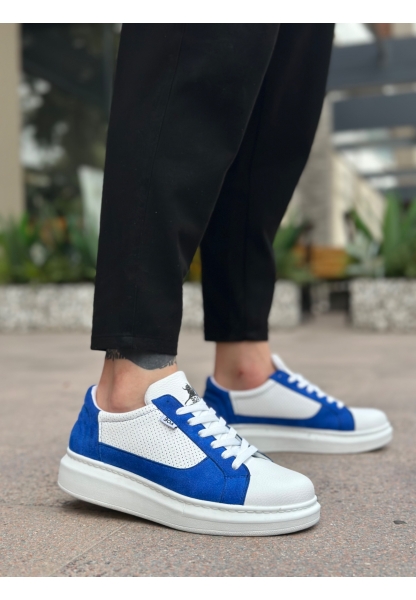 BA0423 BOA Kalın Yüksek Taban Beyaz Mavi Bağcıklı Spor Erkek Ayakkabı