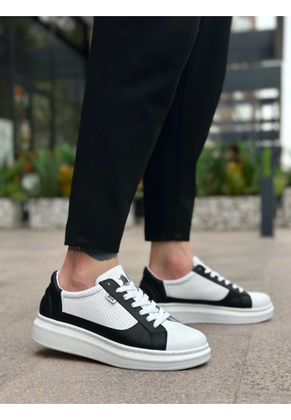 BA0423 BOA Kalın Yüksek Taban Beyaz Siyah Bağcıklı Spor Erkek Ayakkabı