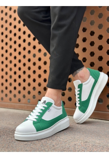 BA0423 BOA Kalın Yüksek Taban Beyaz Yeşil Bağcıklı Spor Erkek Ayakkabı