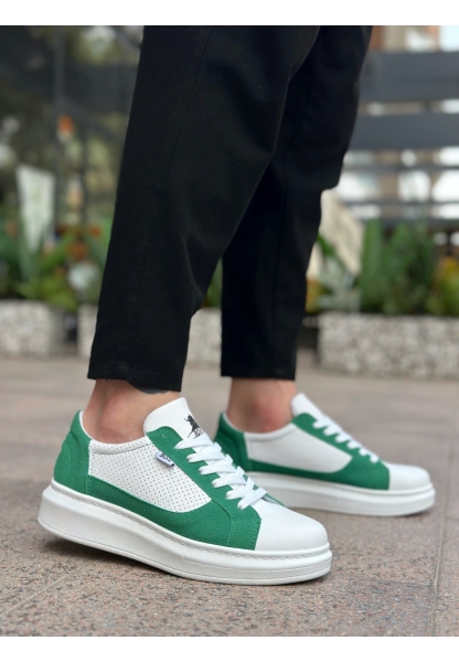 BA0423 BOA Kalın Yüksek Taban Beyaz Yeşil Bağcıklı Spor Erkek Ayakkabı