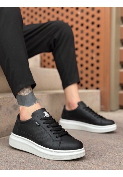 BA0423 BOA Kalın Yüksek Taban Siyah Bağcıklı Spor Erkek Ayakkabı