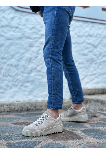 BA0505 Çengel Bağcıklı Krem Renk Yüksek Tabanlı Günlük Ayakkabı