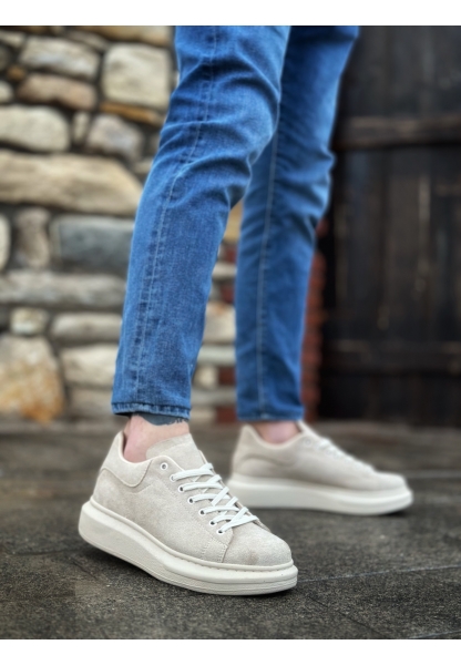 BA0547 BOA Kalın Yüksek Krem Taban Krem Süet Bağcıklı Spor Erkek Ayakkabı