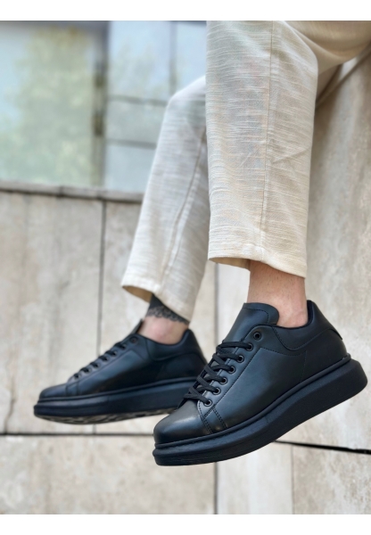 BA0547 BOA Kalın Yüksek Taban Siyah Bağcıklı Spor Erkek Ayakkabı