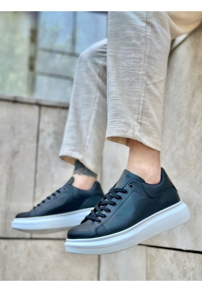 BA0547 BOA Kalın Yüksek Taban Siyah Beyaz Bağcıklı Spor Erkek Ayakkabı