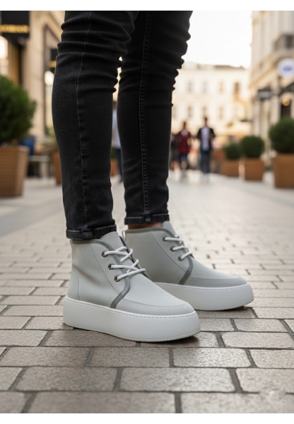 BA0550 İçi Kürklü Bağcıklı Gri Erkek Tarz Spor Bot