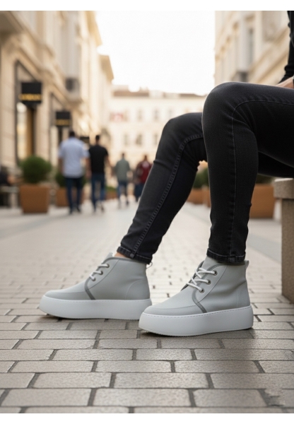 BA0550 İçi Kürklü Bağcıklı Gri Erkek Tarz Spor Bot