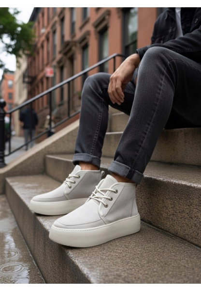 BA0550 İçi Kürklü Bağcıklı Krem Erkek Tarz Spor Bot