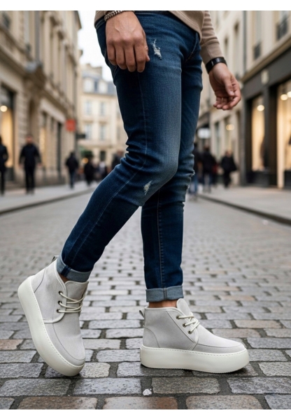 BA0550 İçi Kürklü Bağcıklı Krem Erkek Tarz Spor Bot
