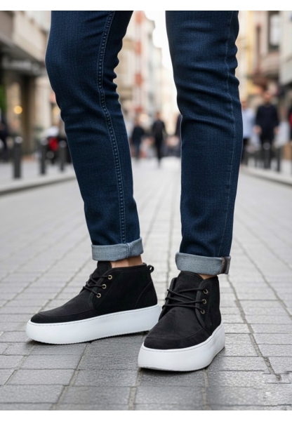 BA0550 İçi Kürklü Bağcıklı Siyah Erkek Tarz Spor Bot
