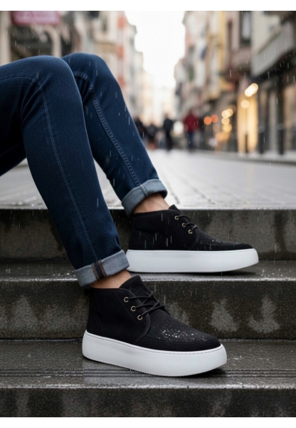 BA0550 İçi Kürklü Bağcıklı Siyah Erkek Tarz Spor Bot