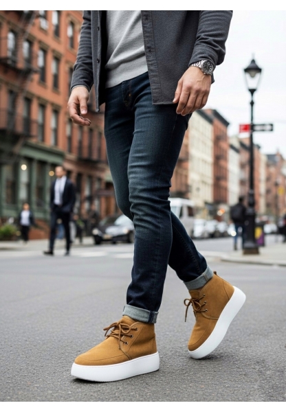 BA0550 İçi Kürklü Bağcıklı Taba Erkek Tarz Spor Bot