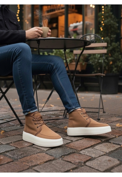 BA0550 İçi Kürklü Bağcıklı Taba Krem Taban Erkek Tarz Spor Bot