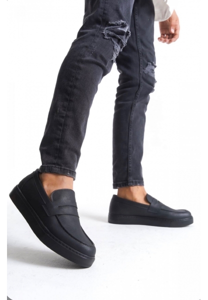 BA0580 Bağcıksız Kuşaklı Yüksek Siyah Taban Erkek Ayakkabı