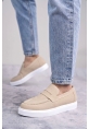 BA0580 Bağcıksız Kuşaklı Yüksek Taban Krem Süet Erkek Ayakkabı