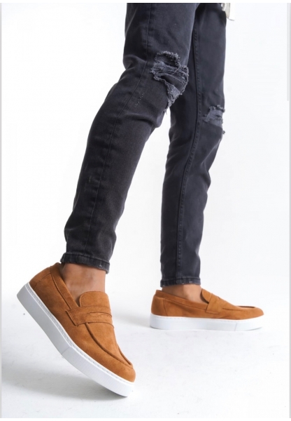 BA0580 Bağcıksız Kuşaklı Yüksek Taban Taba Süet Erkek Ayakkabı