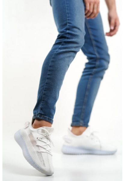 BA0591 Tarz Sneakers Ithal Beyaz Triko Rahat Taban Spor Ayakkabısı