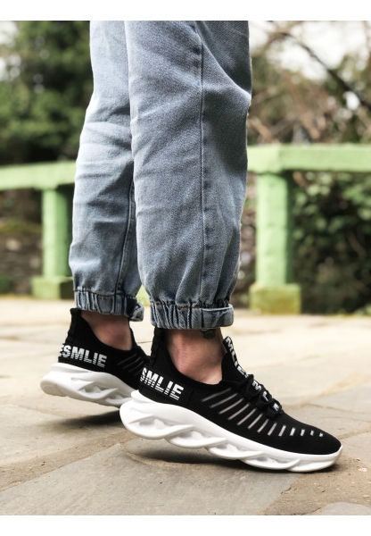 BA0602 Phantom Yüksek Taban Tarz Sneakers Siyah Beyaz Erkek Spor Ayakkabısı