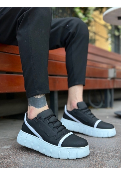 BA0666 BOA Siyah Beyaz Yüksek Taban Erkek Günlük Ayakkabı