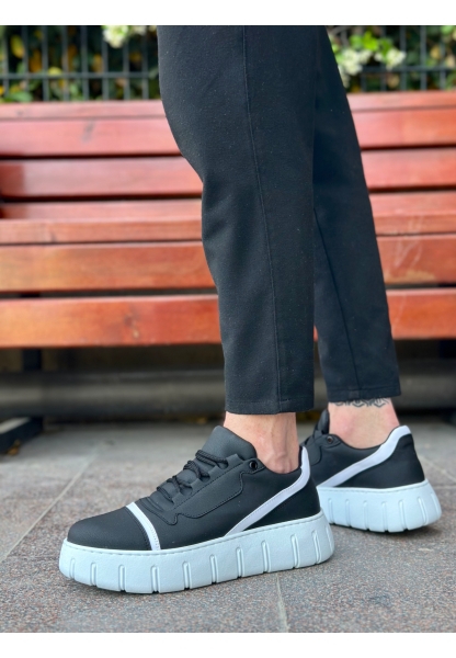 BA0666 BOA Siyah Beyaz Yüksek Taban Erkek Günlük Ayakkabı