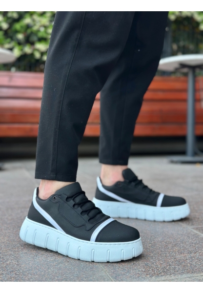 BA0666 BOA Siyah Beyaz Yüksek Taban Erkek Günlük Ayakkabı