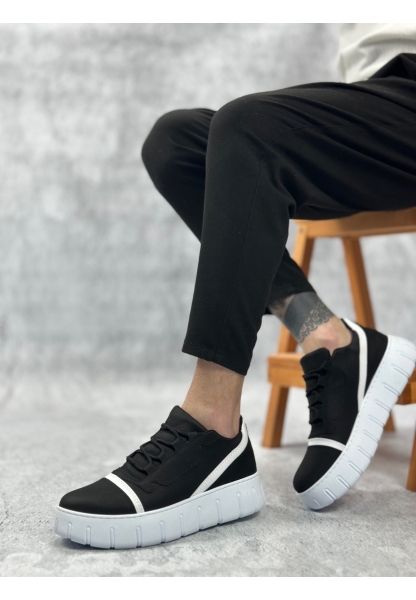 BA0666 BOA Siyah Beyaz Yüksek Taban Erkek Günlük Ayakkabı