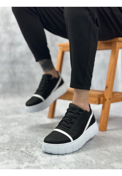 BA0666 BOA Siyah Beyaz Yüksek Taban Erkek Günlük Ayakkabı