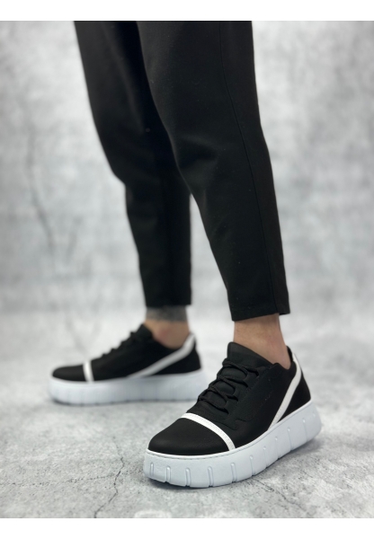 BA0666 BOA Siyah Beyaz Yüksek Taban Erkek Günlük Ayakkabı