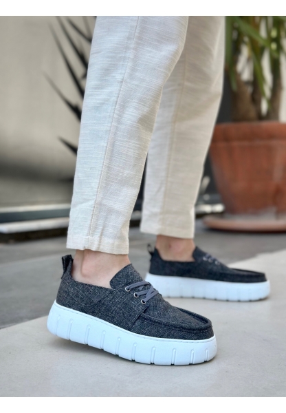 BA0676 BOA Gri Keten Yüksek Taban Erkek Yazlık Ayakkabı