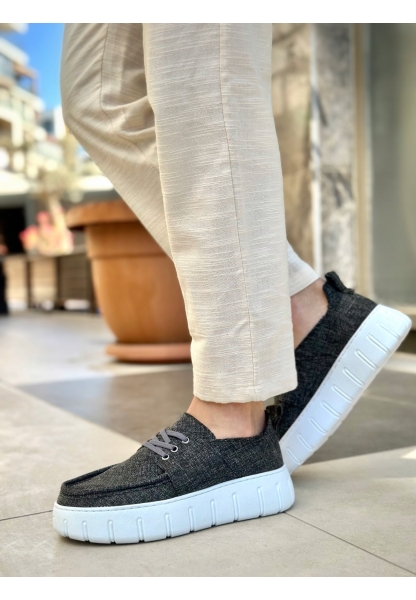 BA0676 BOA Gri Keten Yüksek Taban Erkek Yazlık Ayakkabı
