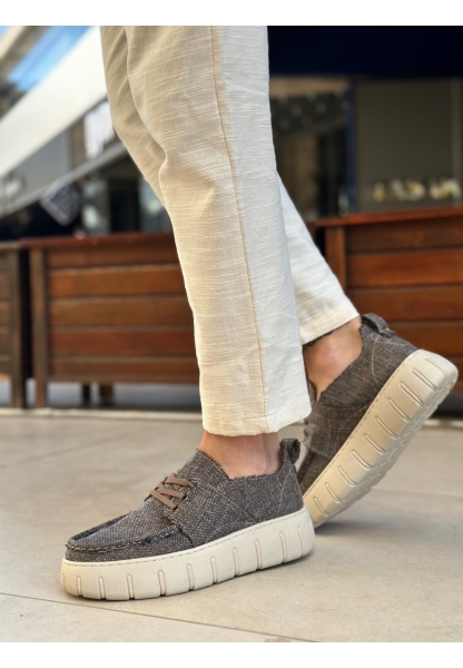 BA0676 BOA Kahverengi Keten Yüksek Taban Erkek Yazlık Ayakkabı