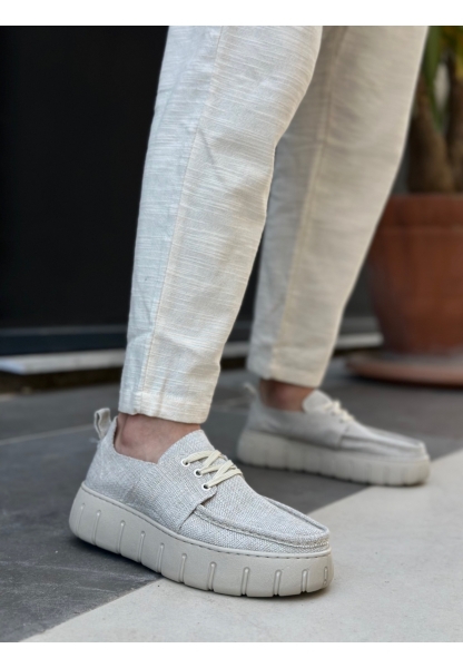 BA0676 BOA Krem Keten Yüksek Taban Erkek Yazlık Ayakkabı