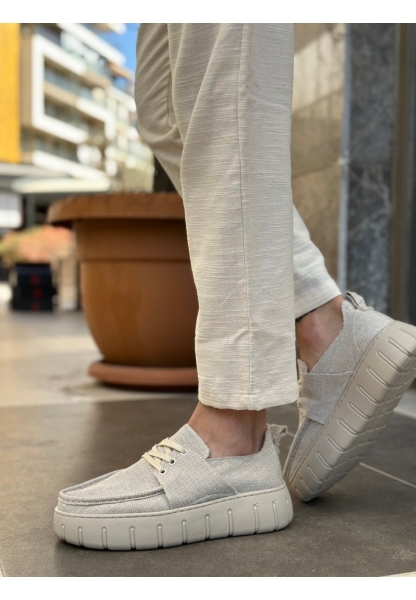 BA0676 BOA Krem Keten Yüksek Taban Erkek Yazlık Ayakkabı
