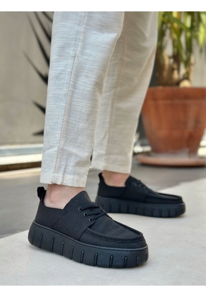 BA0676 BOA Siyah Keten Yüksek Taban Erkek Yazlık Ayakkabı