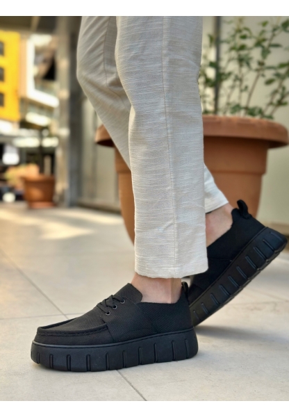 BA0676 BOA Siyah Keten Yüksek Taban Erkek Yazlık Ayakkabı