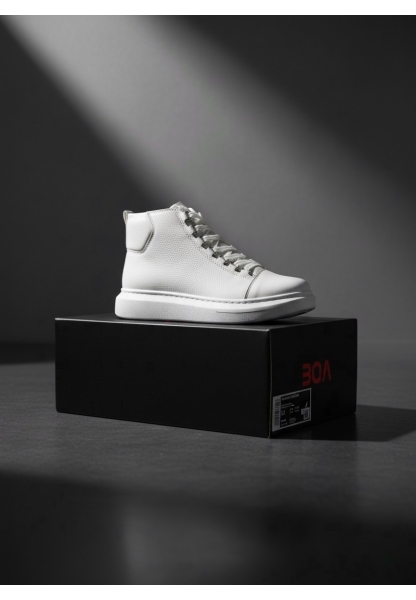 BA0713 Bağcıklı Beyaz Yüksek Taban Erkek Tarz Spor Bot