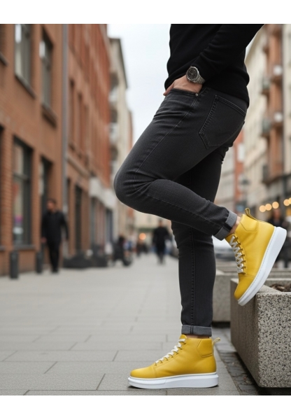 BA0713 Bağcıklı Sarı Yüksek Taban Erkek Tarz Spor Bot