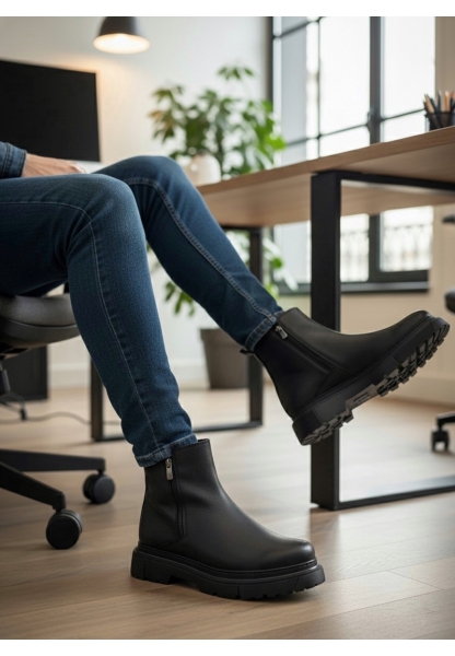 BA0777 Siyah Çift Fermuarlı Erkek Yarım Bilek Bot