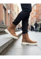 BA0777 Süet Taba Krem Taban Çift Fermuarlı Erkek Yarım Bilek Bot