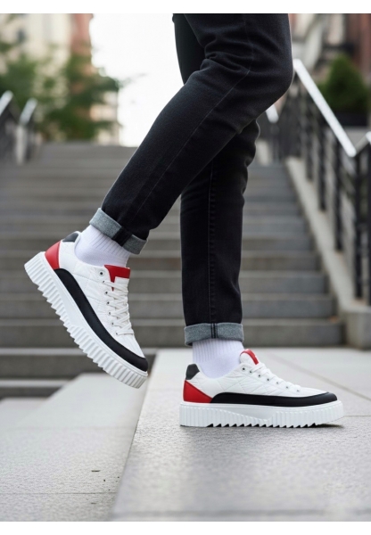 BA0801 BOA Yüksek Taban Beyaz Paraşüt Kumaş Cilt Detaylı Erkek Ayakkabı