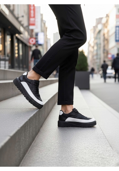 BA0801 BOA Yüksek Taban Siyah Paraşüt Kumaş Beyaz Cilt Detaylı Erkek Ayakkabı